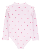 Toddler 1-Piece Heart-Print Long-Sleeve Rashguard Swimsuit - Pink, image 2 of 4 slides