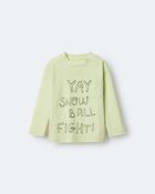 Toddler Snow Ball Fight!' Long-Sleeve Pocket Graphic Tee - Lime, image 2 of 6 slides