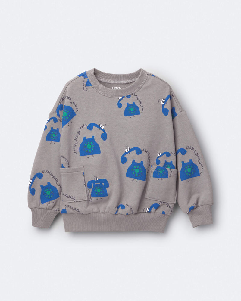 Toddler Otter Sweatshirt&trade; with Pockets in Phone Print - Grey, image 2 of 5 slides