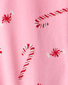 Baby Girl Peppermint Print Velour Long-Sleeve Loose Fit 1-Piece pyjamas - Pink, image 3 of 4 slides