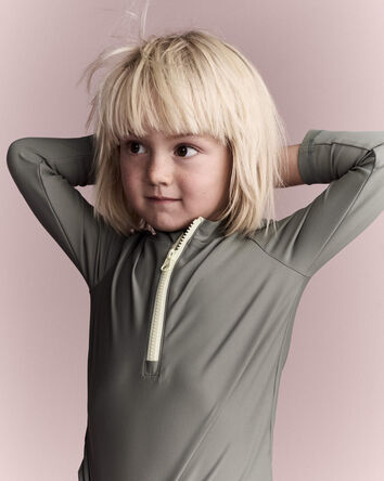 Tout-petit - Maillot dermoprotecteur &agrave; manches longues et demi fermeture &agrave; glissi&egrave;re - Sauge, 