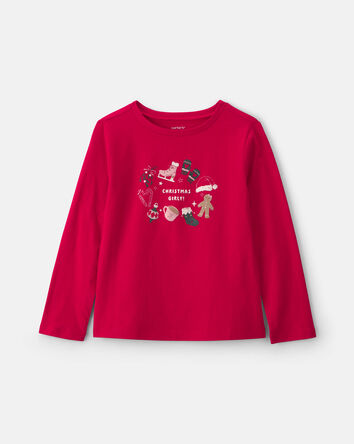 Filles - T-shirt manches longues &agrave; th&egrave;me No&euml;l - Rouge, 