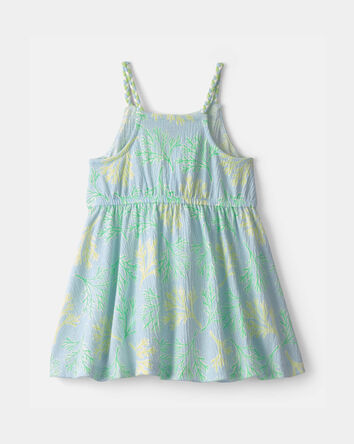 Toddler Girl Palm Leaves Ruffle Dress - Blue, 