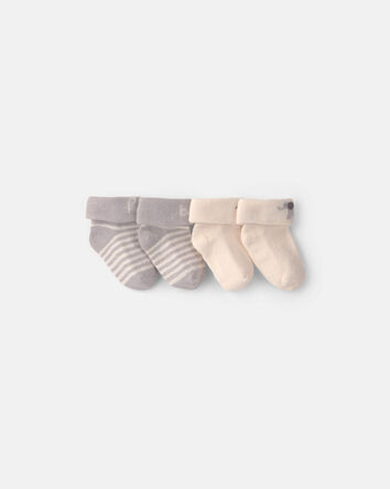 B&eacute;b&eacute; - Emballage 2 paires de chaussons rabattables &laquo;Hello Baby&raquo; - Gris/Ivoire, 