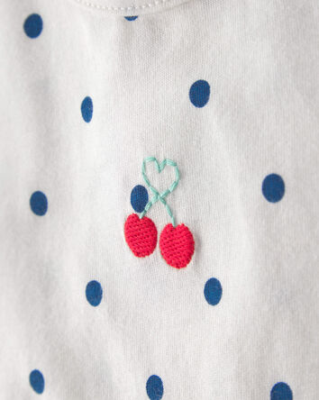 Baby Girl 2-Piece Cherry Polka Dots Short-Sleeve Bodysuit & Short Set - White/Blue, 