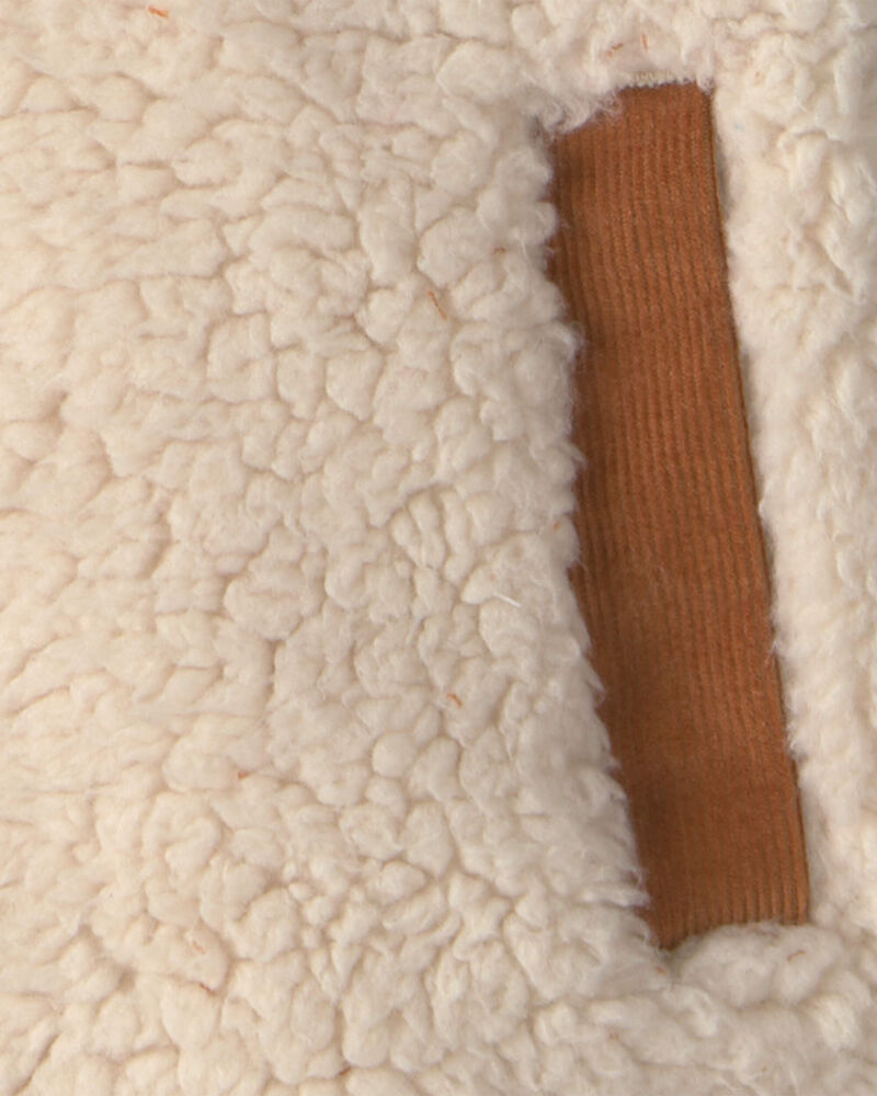 Baby Boy Color Block Teddy Fleece Jacket - Khaki/Cream, image 2 of 3 slides