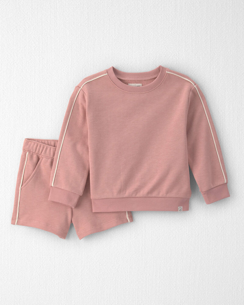 Tout-petit fille - Ensemble 2 pi&egrave;ces chandail et short en coton biologique - Rose, image 1 sur 4 diapositives