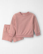 Tout-petit fille - Ensemble 2 pi&egrave;ces chandail et short en coton biologique - Rose, image 1 sur 4 diapositives