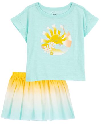 Ensemble 2 pièces t-shirt Sunshine et jupe-short ombrée pour bébés, 