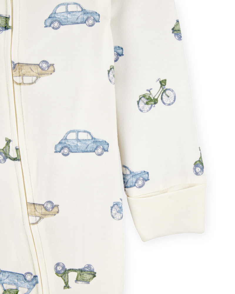 Baby Car Print 2-Way Zip PurelySoft Sleeper Pyjamas - Ivory, image 2 of 5 slides