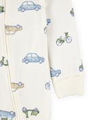 Baby Car Print 2-Way Zip PurelySoft Sleeper Pyjamas - Ivory, image 2 of 5 slides