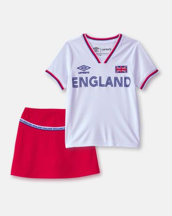 Ensemble 2 pi&egrave;ces chandail de soccer et jupe-short Umbro de l&rsquo;Angleterre pour toute-petite - Rouge/Blanc, 