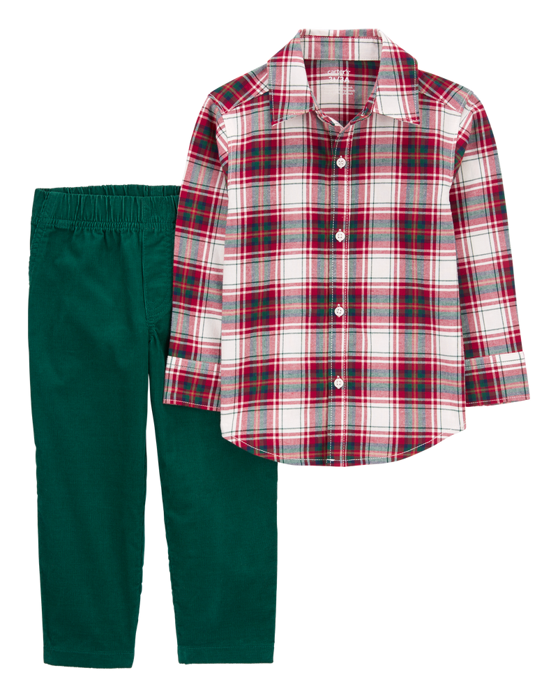 Toddler 2-Piece Plaid Button-Down Shirt & Pull-On Corduroy Pant Set, image 1 of 4 slides
