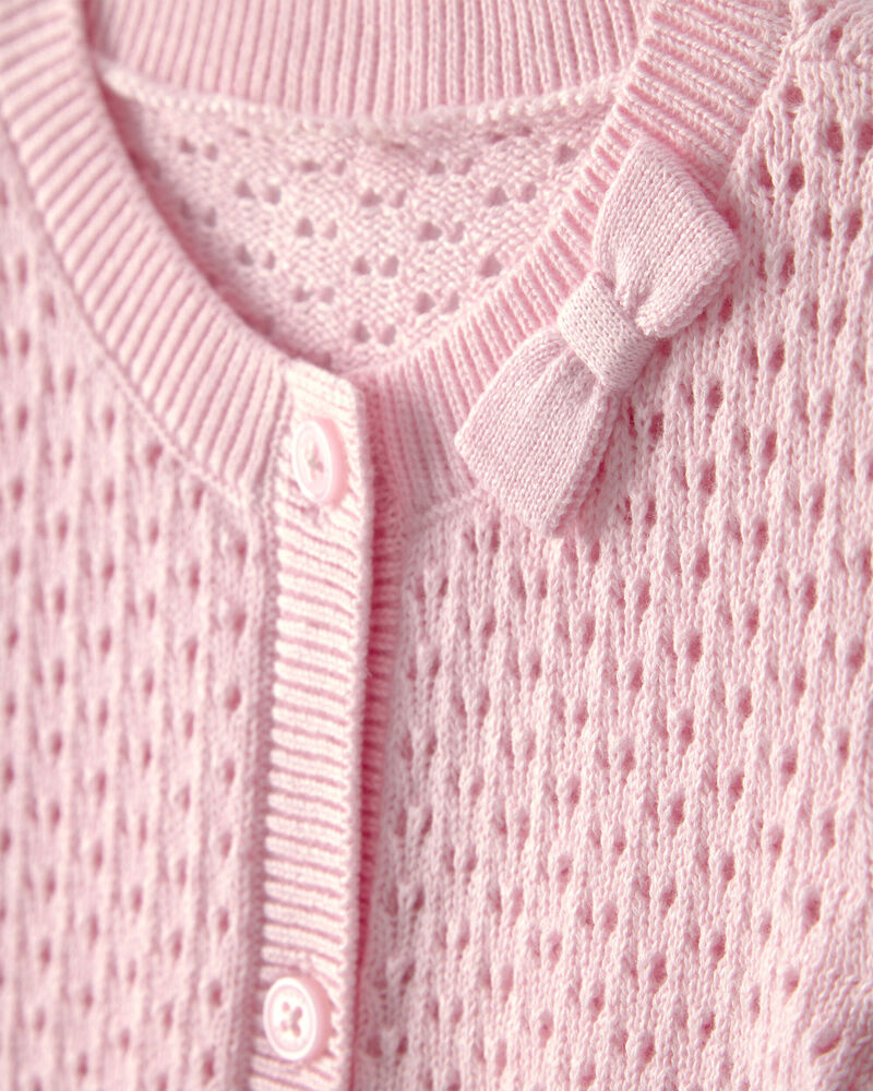 B&eacute;b&eacute; fille - Cardigan boutonn&eacute; en tricot ajour&eacute; avec n&oelig;ud - Rose, image 2 sur 3 diapositives