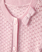 B&eacute;b&eacute; fille - Cardigan boutonn&eacute; en tricot ajour&eacute; avec n&oelig;ud - Rose, image 2 sur 3 diapositives