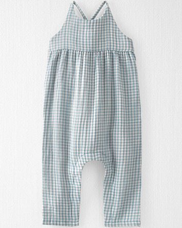 Baby Gingham Print Organic Cotton Gauze Jumpsuit, 