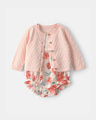 Baby Girl 2-Piece Floral Cardigan & Bubble Set - Pink, image 1 of 5 slides