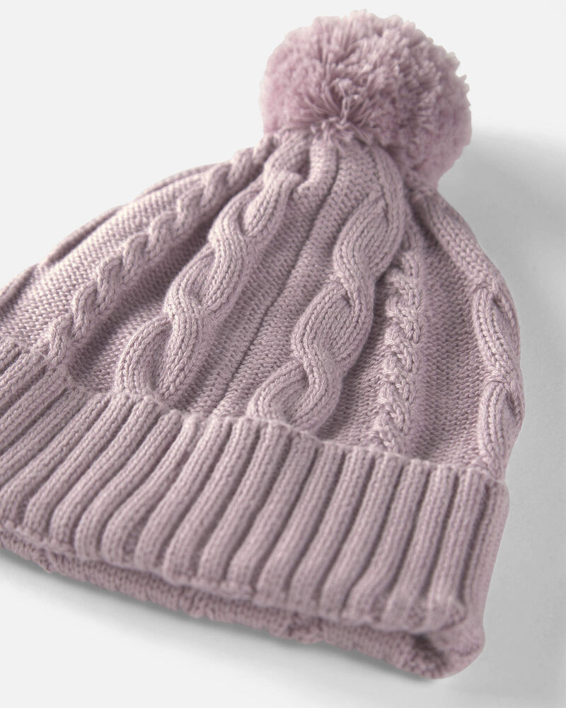 B&eacute;b&eacute; fille - Tuque en tricot torsad&eacute; de coton biologique, image 3 sur 3 diapositives