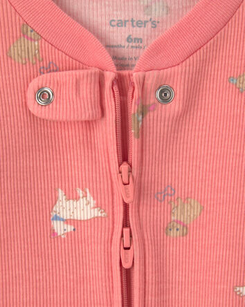 Baby Girl Dog Foot Art Snug Fit Sleeper - Pink, 
