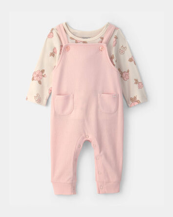 Baby Girl 2-Piece Floral Overall Set - Pink/Ivory, 