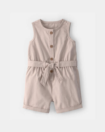 Baby Girl Solid Canvas Sleeveless Romper - Brown, 