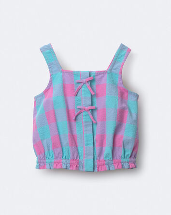 Toddler Girl Gingham Peplum Top with Bows - Purple/Blue, 
