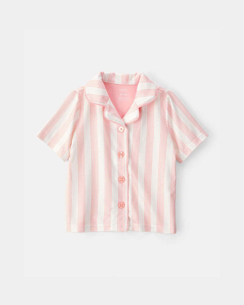 Toddler Girl Striped Loose Fit 2-Piece Pyjama Set - Pink/Ivory, image 2 of 5 slides