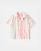 Toddler Girl Striped Loose Fit 2-Piece Pyjama Set - Pink/Ivory, image 2 of 5 slides