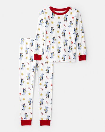 Kid Bluey 100% Cotton Long-Sleeve Snug Fit 2-Piece Pajamas - White, 