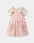 B&eacute;b&eacute; fille - Ensemble 2 pi&egrave;ces chasuble, lapin de P&acirc;ques - Rose/Ivoire, image 1 sur 5 diapositives