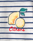 Girls Lemon Striped Top - Blue/Ivory, image 3 of 4 slides