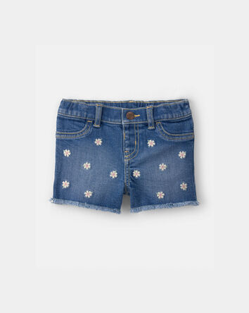 Baby Girl Daisy Denim Embroidered Shorts - Dark Wash, 