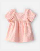 Baby Girl Short-Sleeve Eyelet Dress - Pink, image 1 of 5 slides