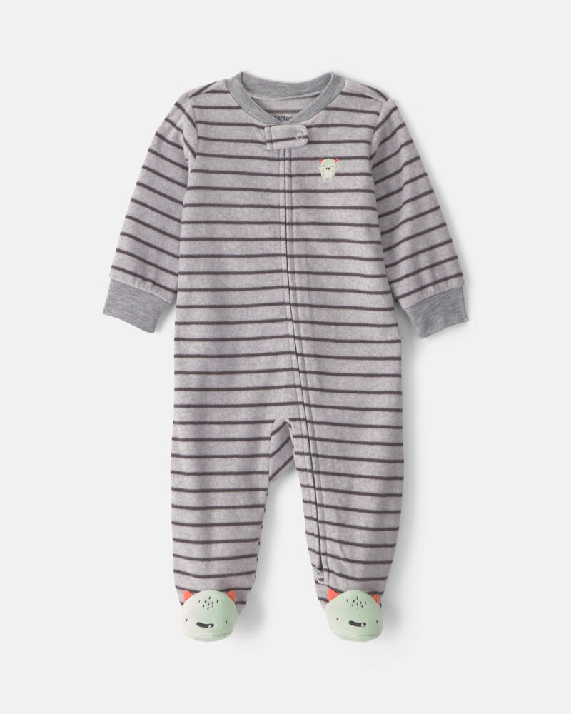 Baby Boy Monster Striped Fleece 2-Way Zip Sleeper - Grey, image 1 of 7 slides