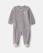Baby Boy Monster Striped Fleece 2-Way Zip Sleeper - Grey, image 1 of 7 slides