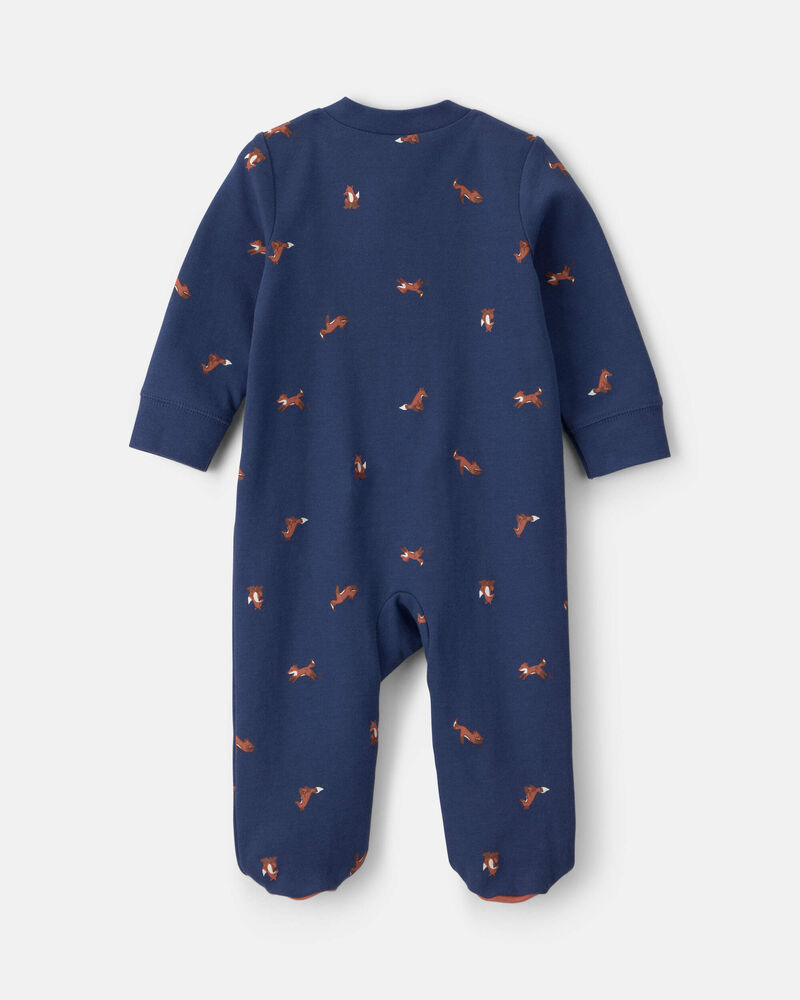 Baby Boy Fox 100% Cotton  2-Way Zip Sleeper - Navy Blue, image 2 of 6 slides