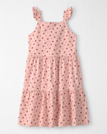 Girls Organic Cotton Tiered Dress in Blush Floral Print, 