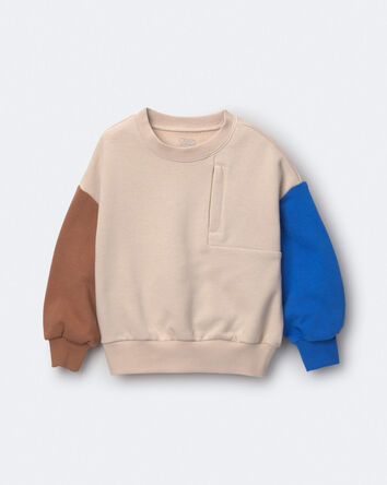 Toddler Boy Colourblock Pullover Sweatshirt - Khaki, 