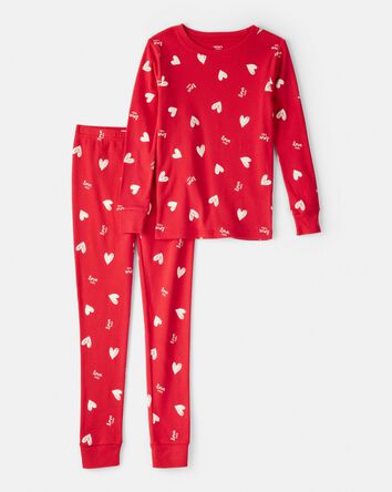 Jeune - Pyjamas de Saint-Valentin en coton 100 % ajust&eacute;s en deux pi&egrave;ces - Rouge, 