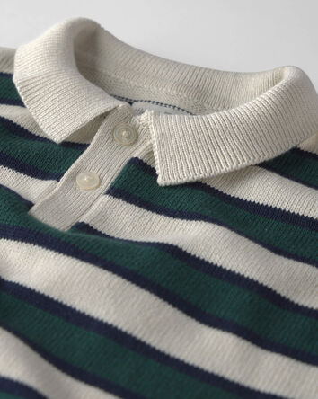 Tout-petit gar&ccedil;on - Chandail polo en tricot de coton biologique &agrave; rayures, 