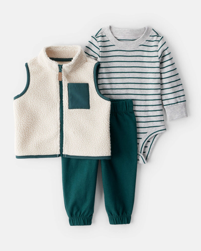 Baby Boy 3-Piece Fleece Vest Outfit Set Green Carter's Oshkosh
