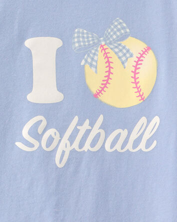 Girls 'I Love Softball' Graphic Tee - Blue, 