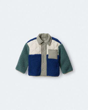Toddler Boy colourblock Sherpa Jacket - Blue/Cream, 