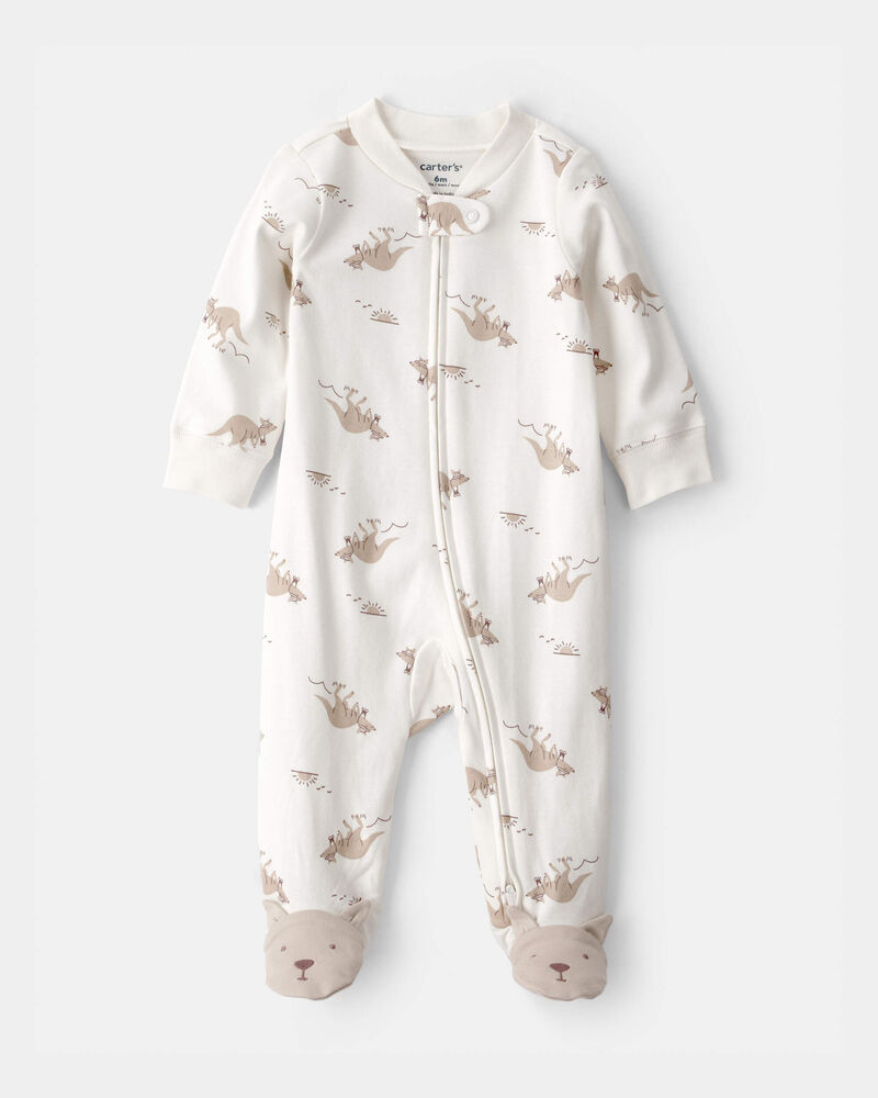 Baby Kangaroo 2-Way Zip 100% Cotton Sleeper - Cream, image 1 of 6 slides