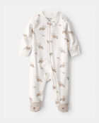 Baby Kangaroo 2-Way Zip 100% Cotton Sleeper - Cream, image 1 of 6 slides