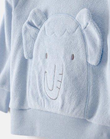 Baby Boy Elephant Terry Pullover Sweatshirt - Blue, 