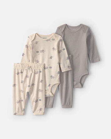 B&eacute;b&eacute; - Ensemble 4 pi&egrave;ces cache-couches manches longues et pantalons &agrave; motif &eacute;l&eacute;phant - Gris, 