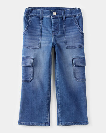 Toddler Knit Denim Cargo Jeans - Ozone Wash, 