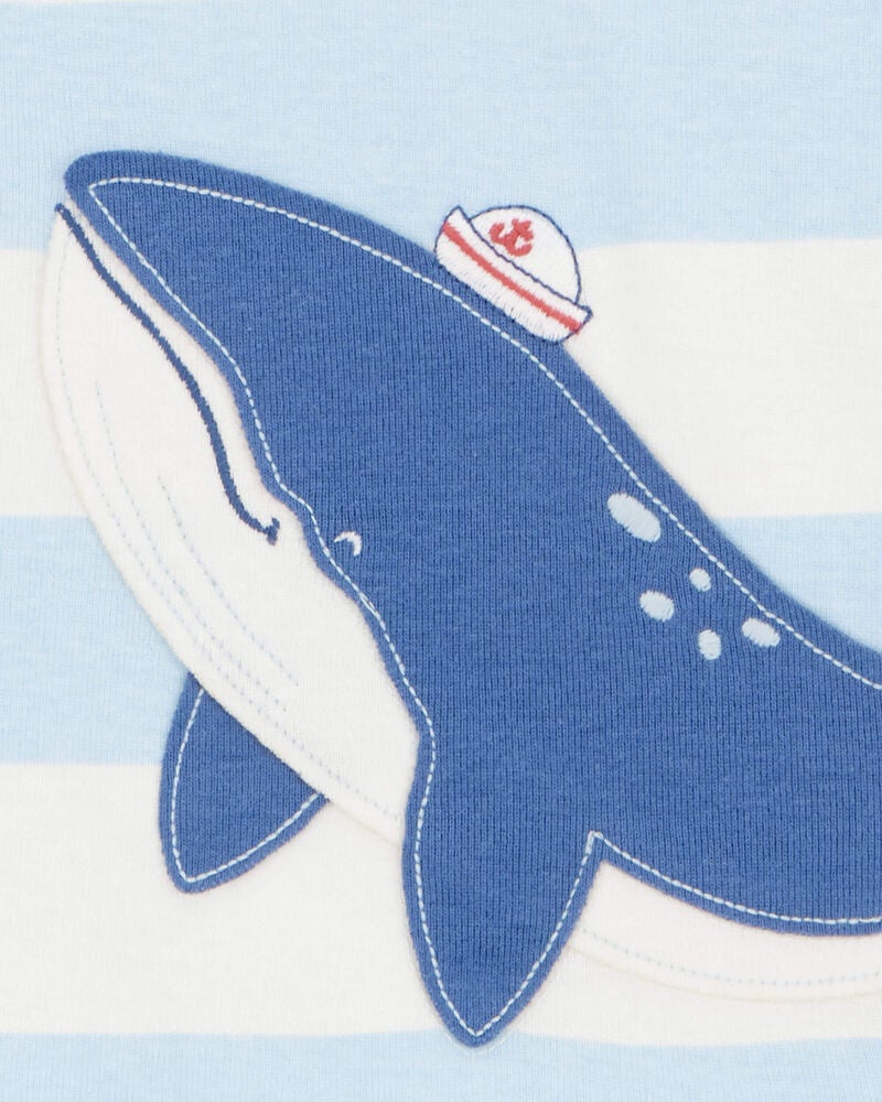 Toddler Whale Striped Snug Fit Cotton 4-Piece Pyjamas, image 3 of 4 slides