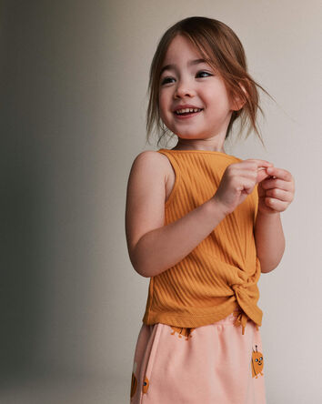 Toddler Girl Tie-Front Ribbed Tank - Mustard Yellow, 